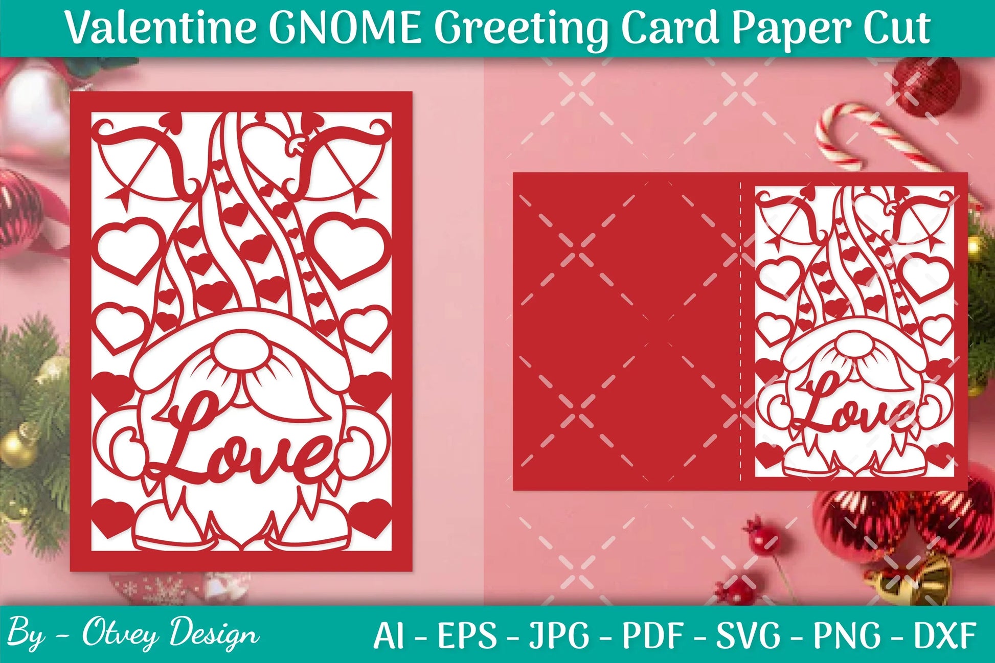 Valentine Gnome Greeting Card Papercut SVG Bundle - CraftNest - Digital Crafting and Art