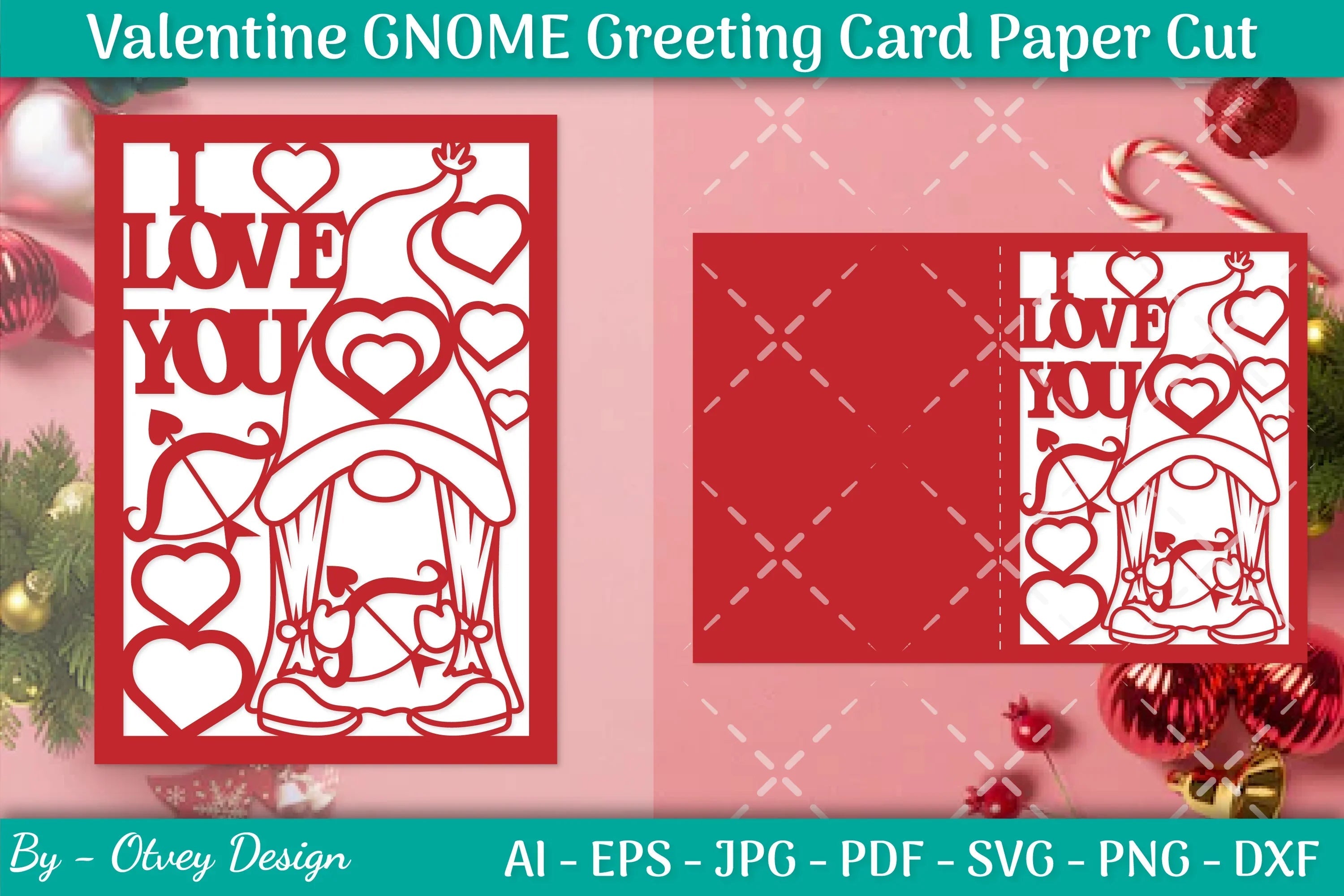 Valentine Gnome Greeting Card Papercut SVG Bundle - CraftNest - Digital Crafting and Art