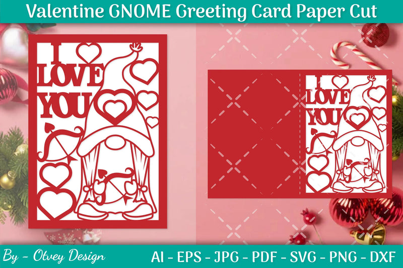 Valentine Gnome Greeting Card Papercut SVG Bundle - CraftNest - Digital Crafting and Art