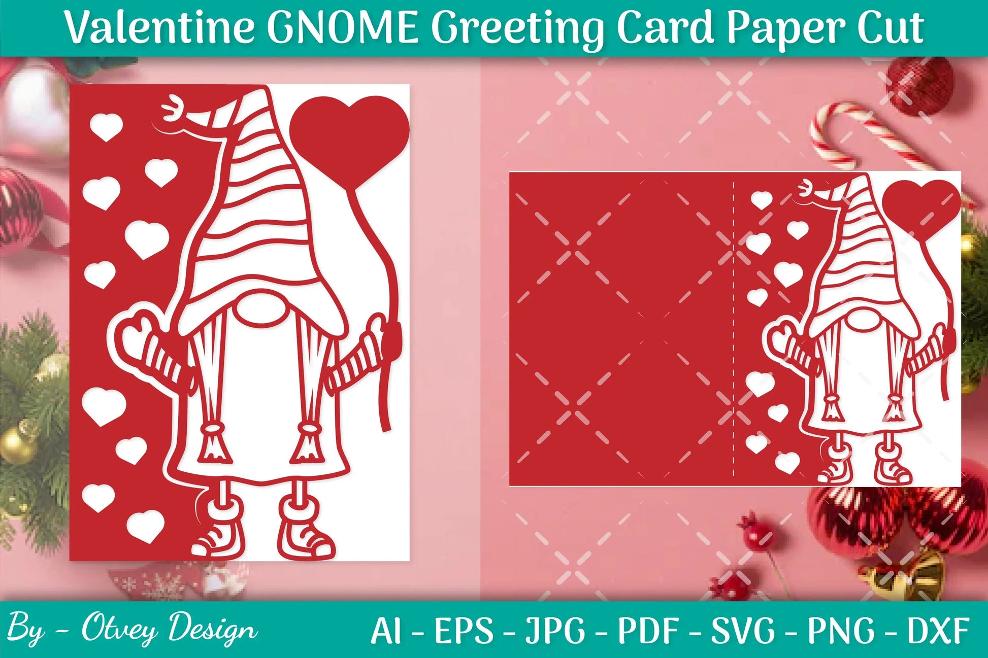 Valentine Gnome Greeting Card Papercut SVG Bundle - CraftNest - Digital Crafting and Art