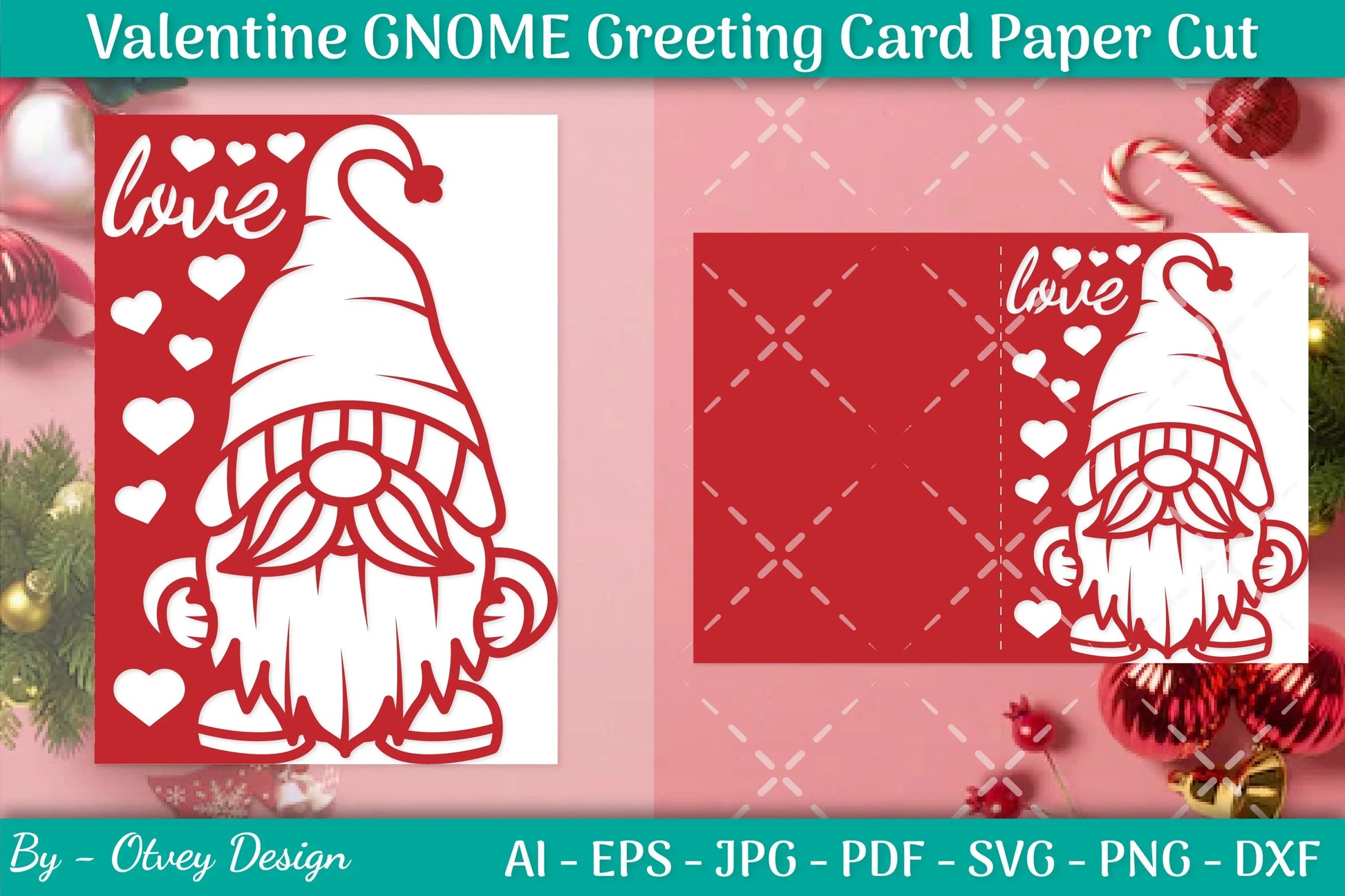 Valentine Gnome Greeting Card Papercut SVG Bundle - CraftNest - Digital Crafting and Art