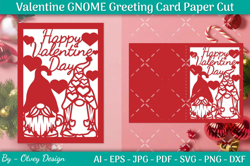 Valentine Gnome Greeting Card Papercut SVG Bundle - CraftNest - Digital Crafting and Art