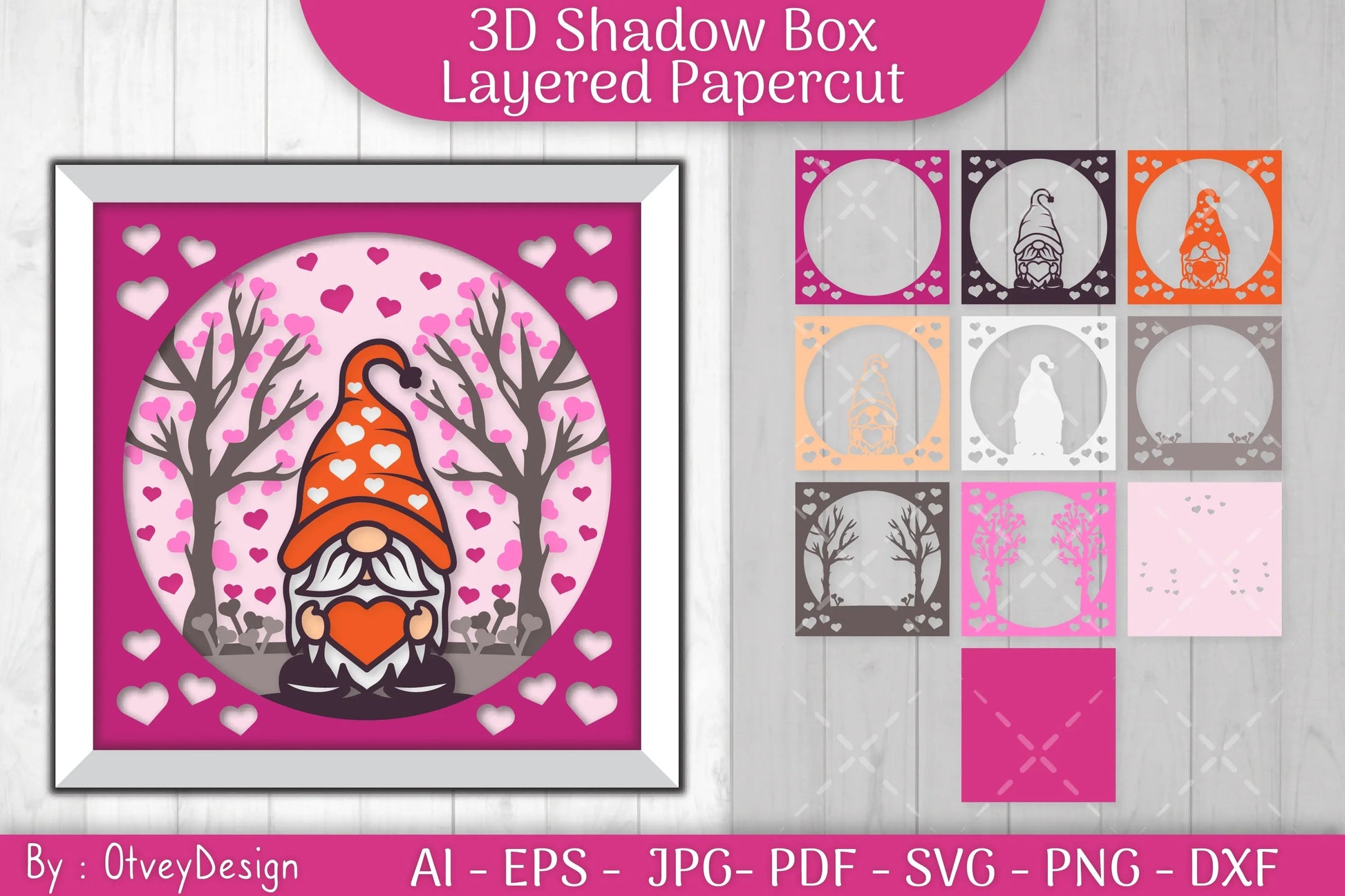 Valentine Gnome Shadow Box SVG Bundle - CraftNest - Digital Crafting and Art
