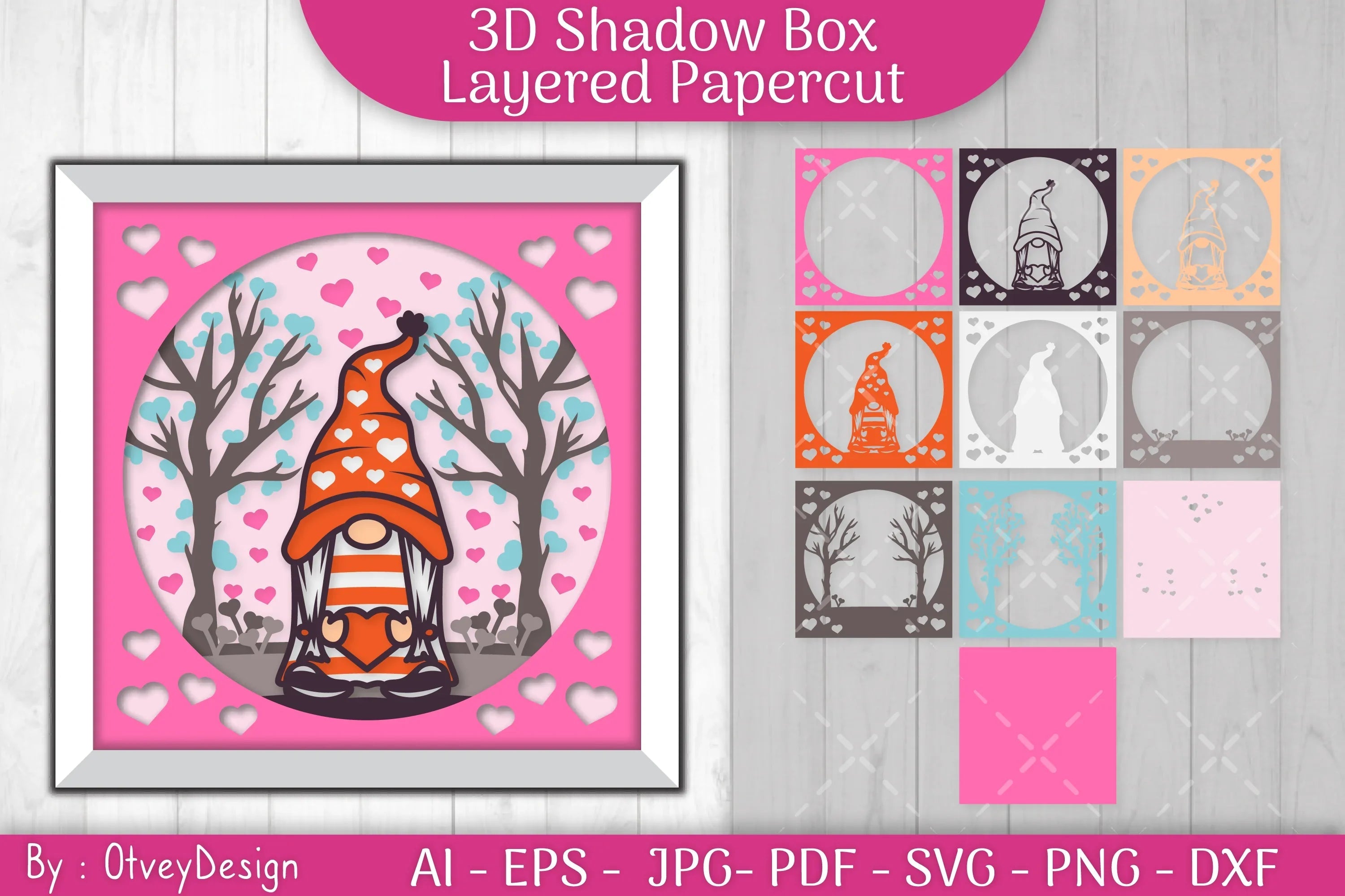 Valentine Gnome Shadow Box SVG Bundle - CraftNest - Digital Crafting and Art