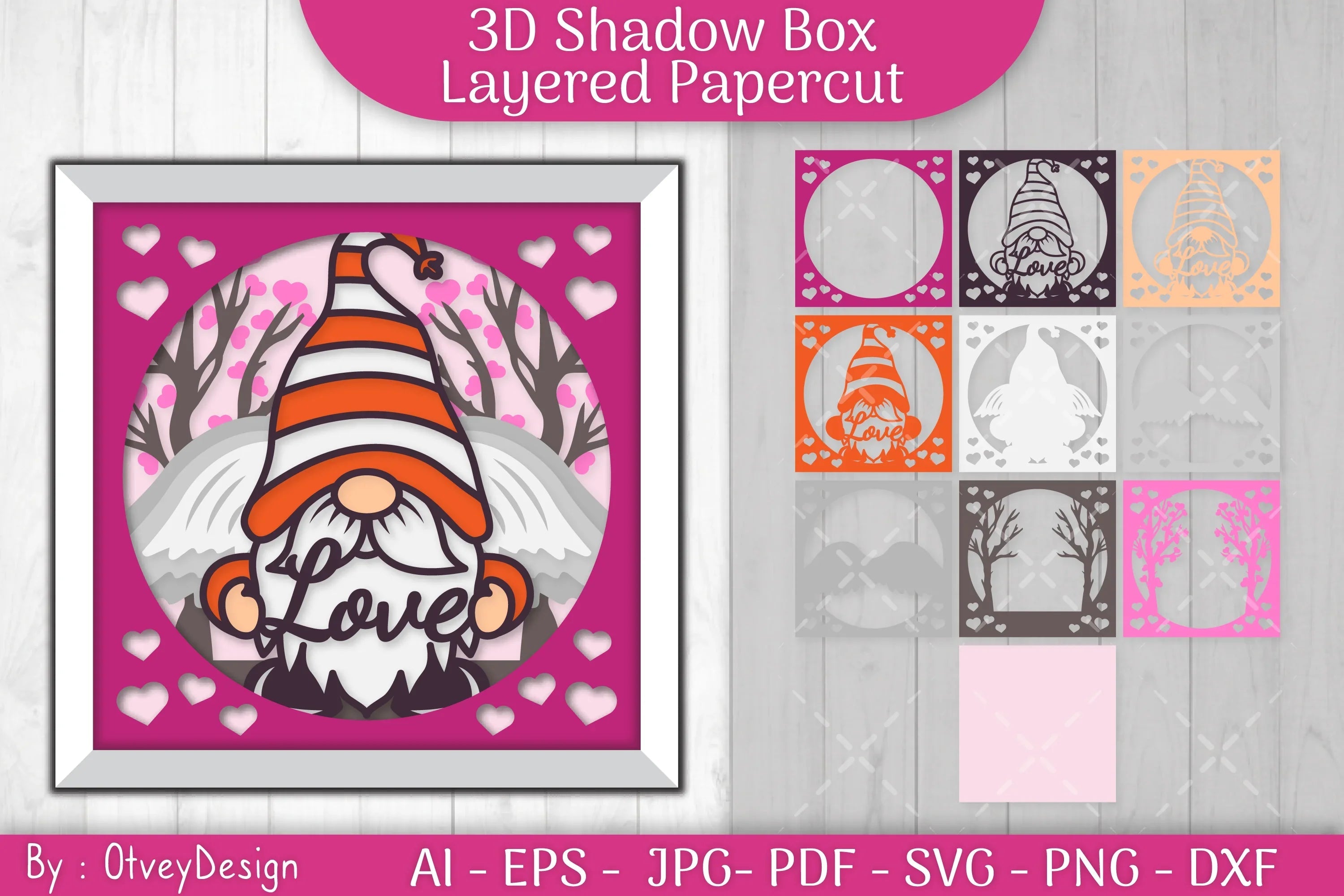 Valentine Gnome Shadow Box SVG Bundle - CraftNest - Digital Crafting and Art