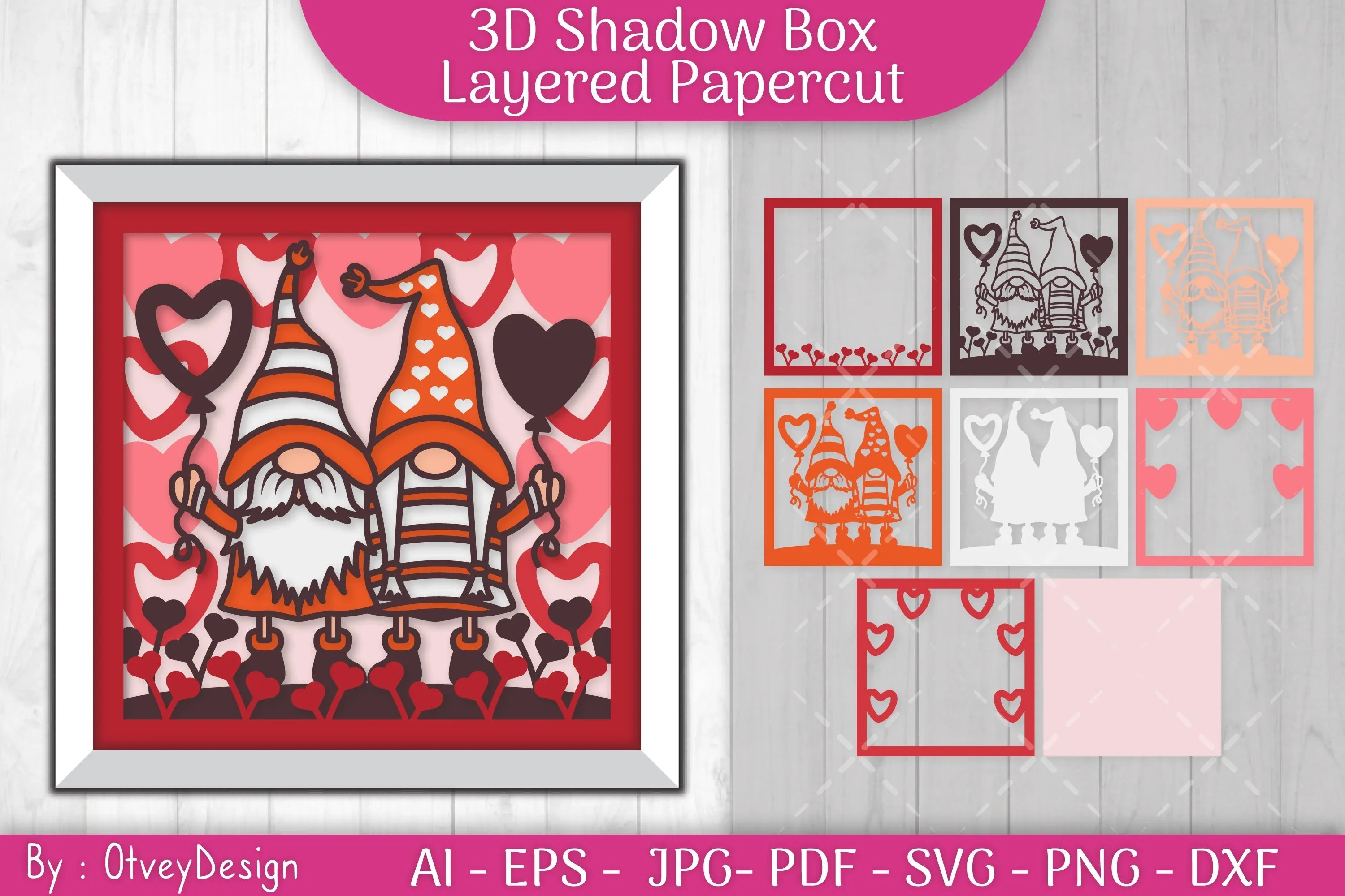 Valentine Gnome Shadow Box SVG Bundle - CraftNest - Digital Crafting and Art