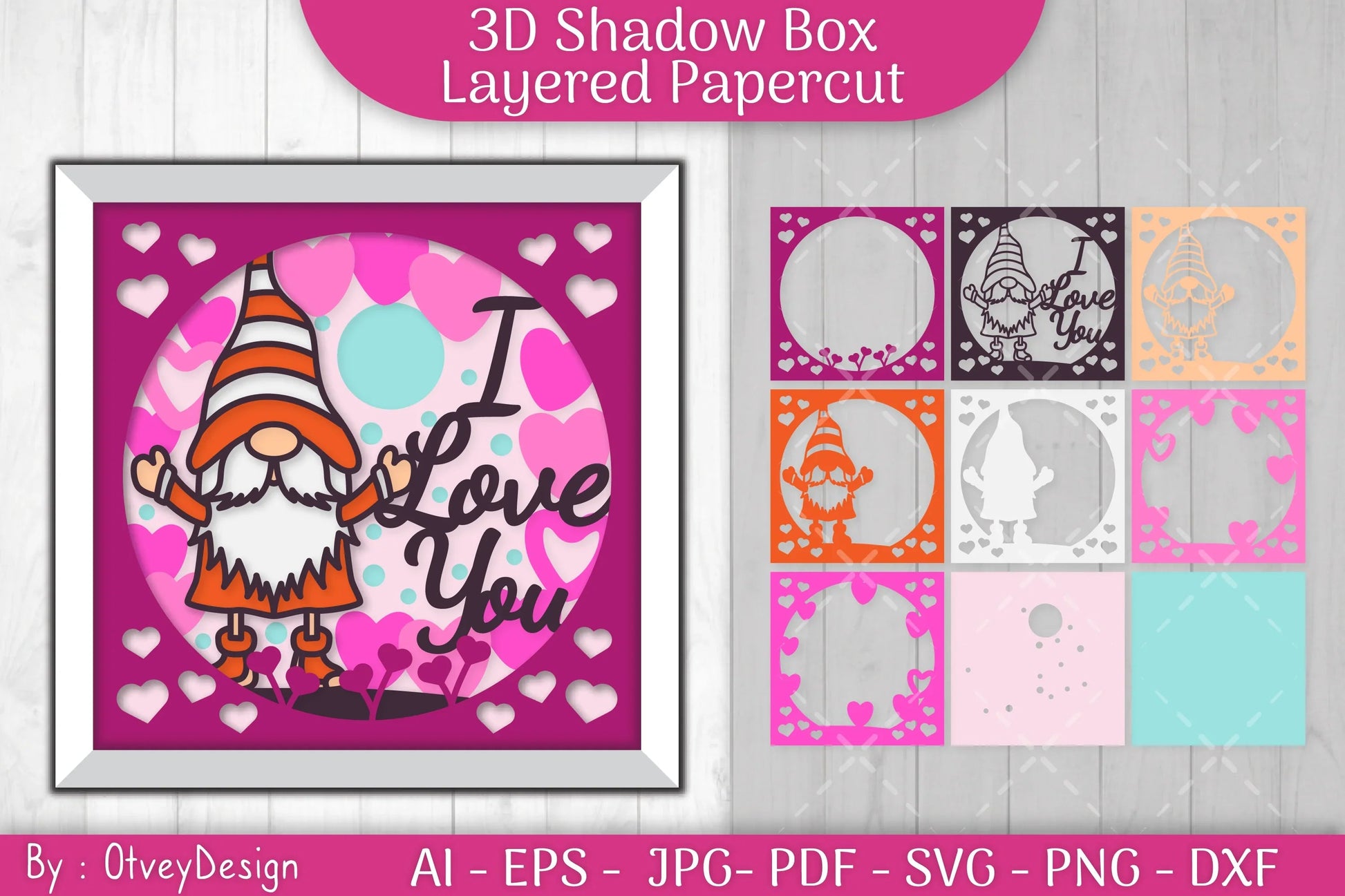 Valentine Gnome Shadow Box SVG Bundle - CraftNest - Digital Crafting and Art