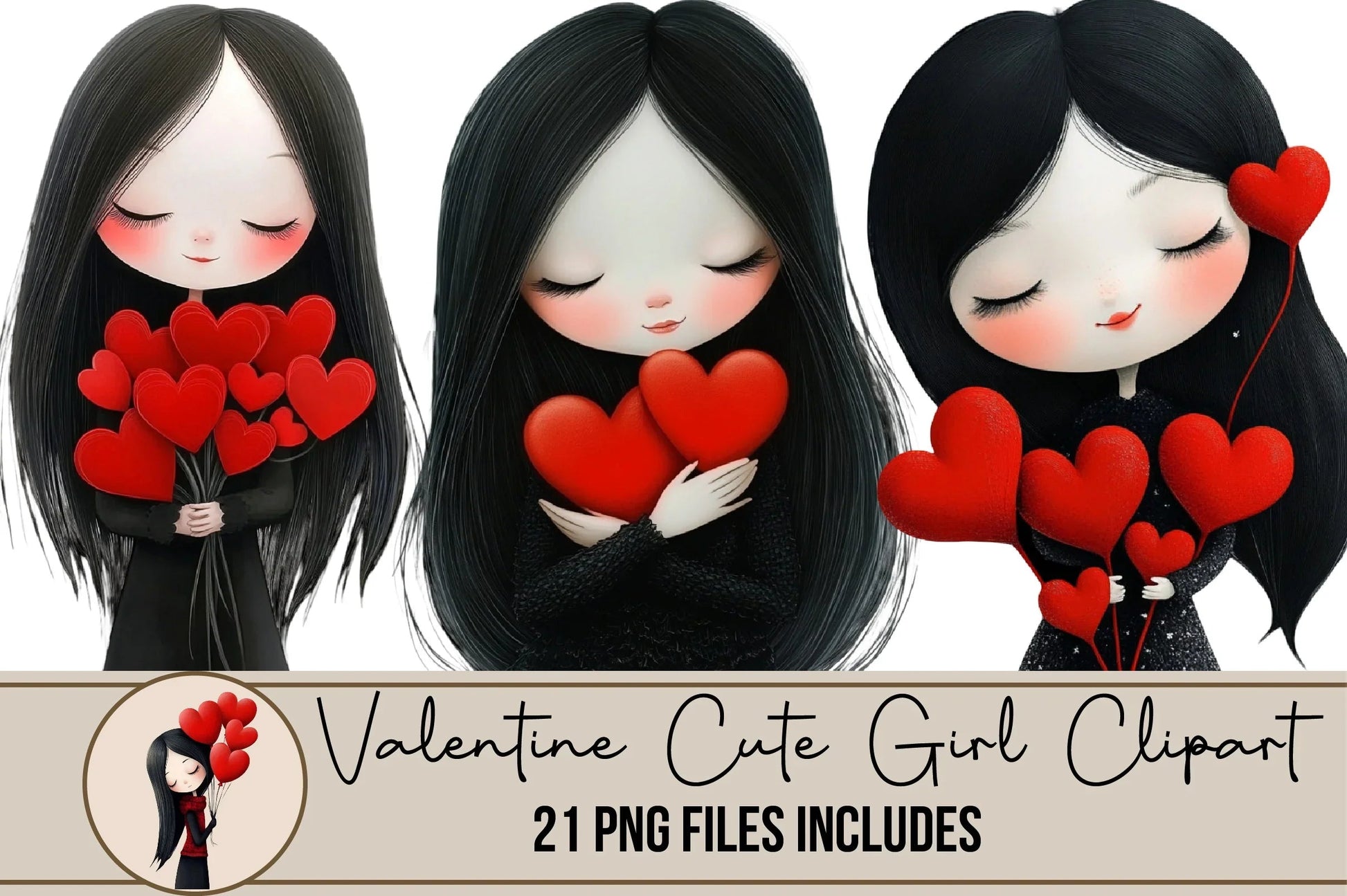 Valentine's Day Cute Girl Clipart Bundle - CraftNest - Digital Crafting and Art