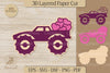 Valentine Monster Truck Layered Paper Cut Clipart Bundle