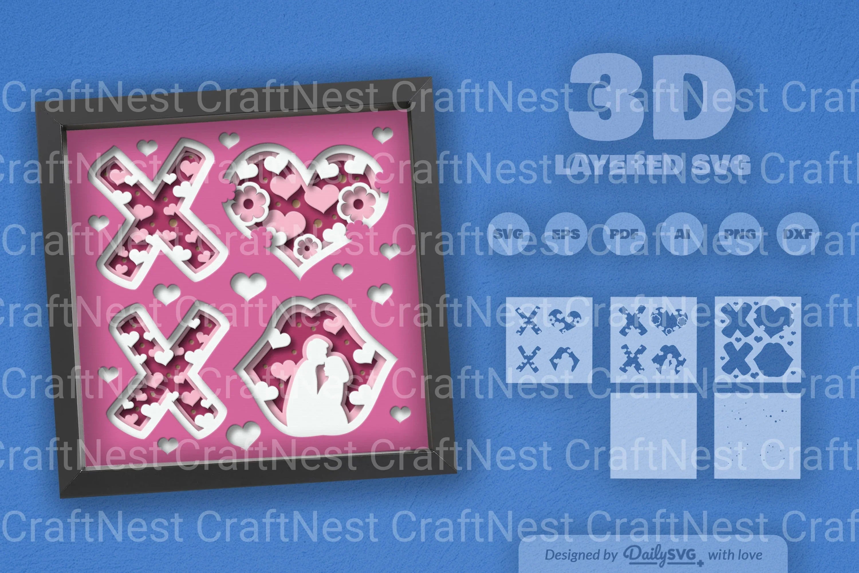 Valentine XOXO Couple Papercut SVG Bundle