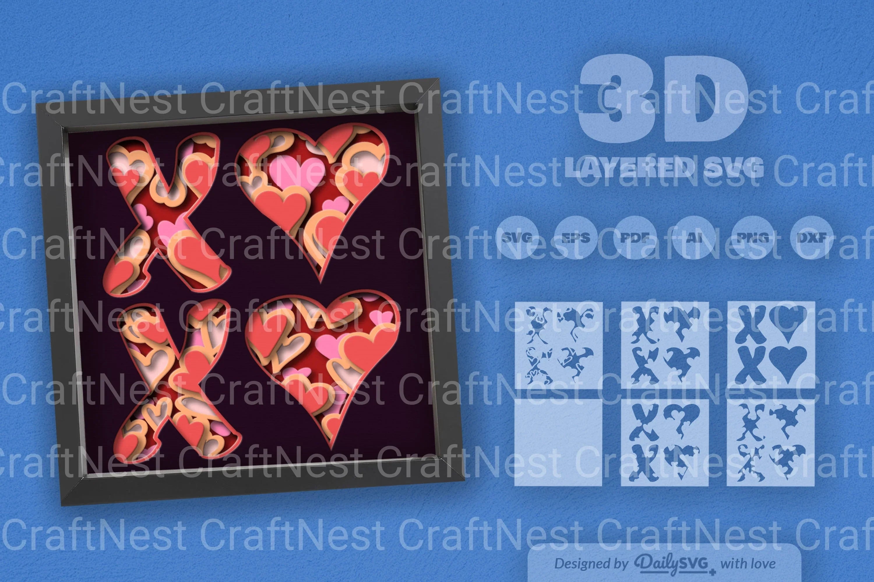 Valentine XOXO Papercut SVG Bundle