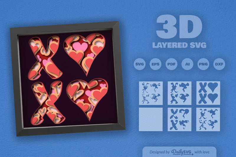 Valentine XOXO Papercut SVG Bundle - CraftNest - Digital Crafting and Art