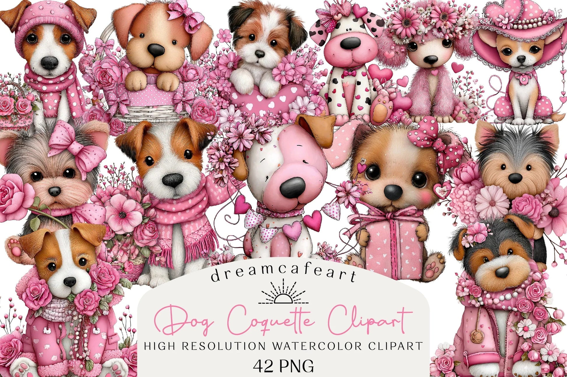 Valentine's Day Dog Coquette Clipart Bundle - CraftNest - Digital Crafting and Art