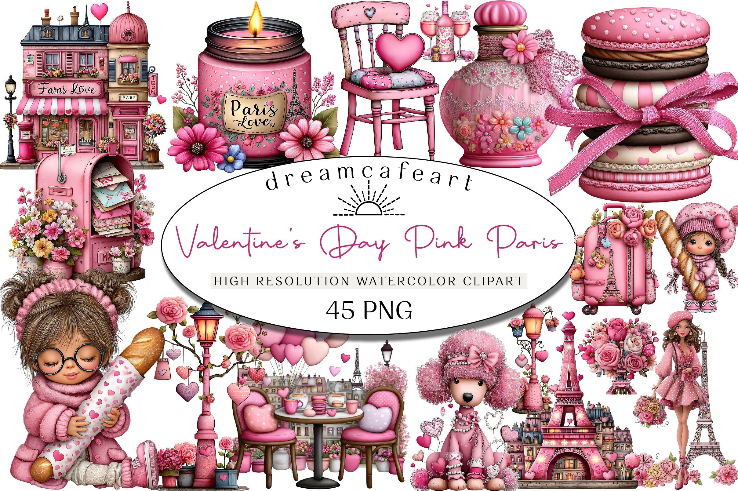 Valentine's Day Pink Paris Clipart Bundle