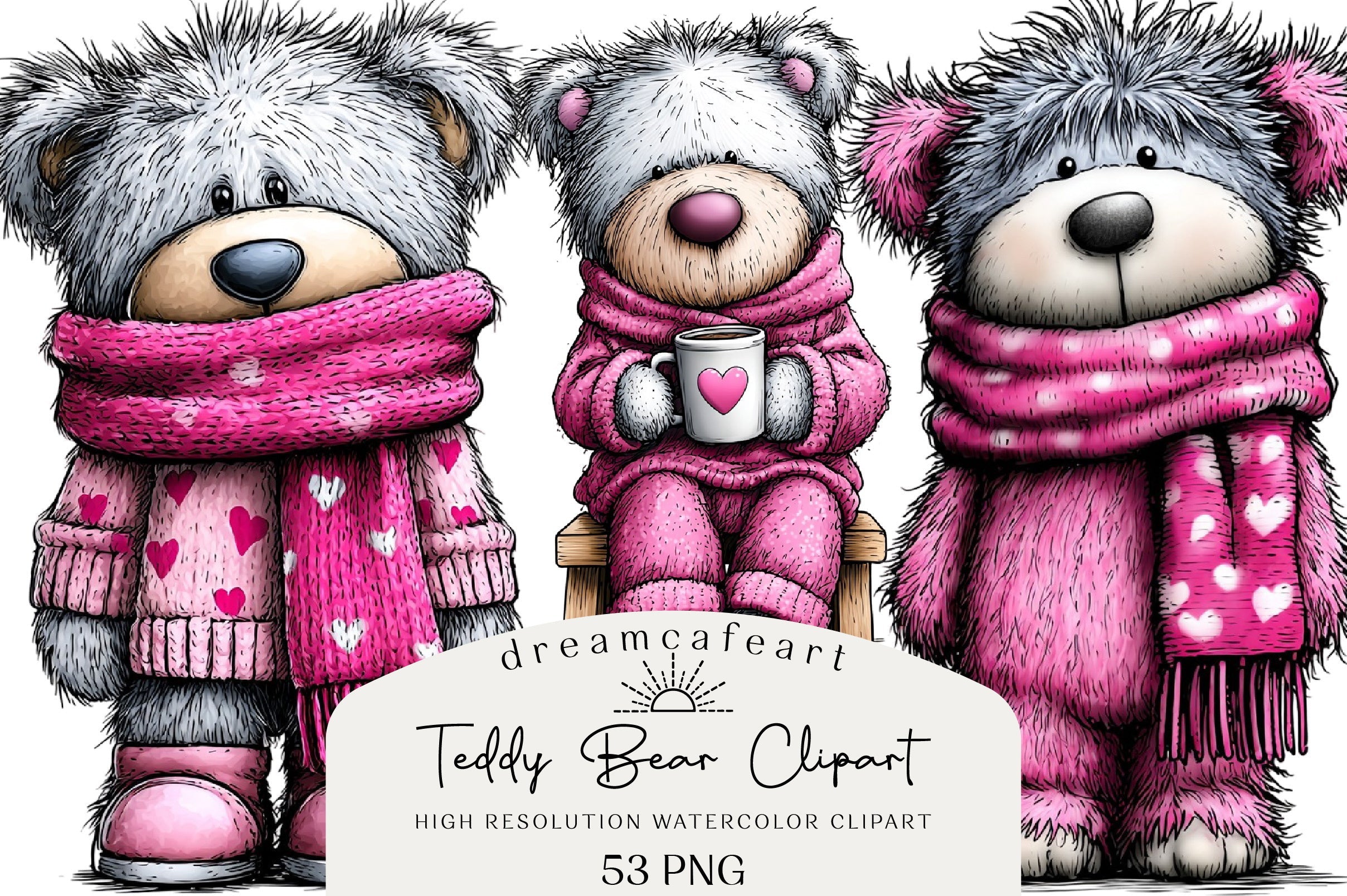 Valentine's Teddy Bear Coquette Clipart Bundle