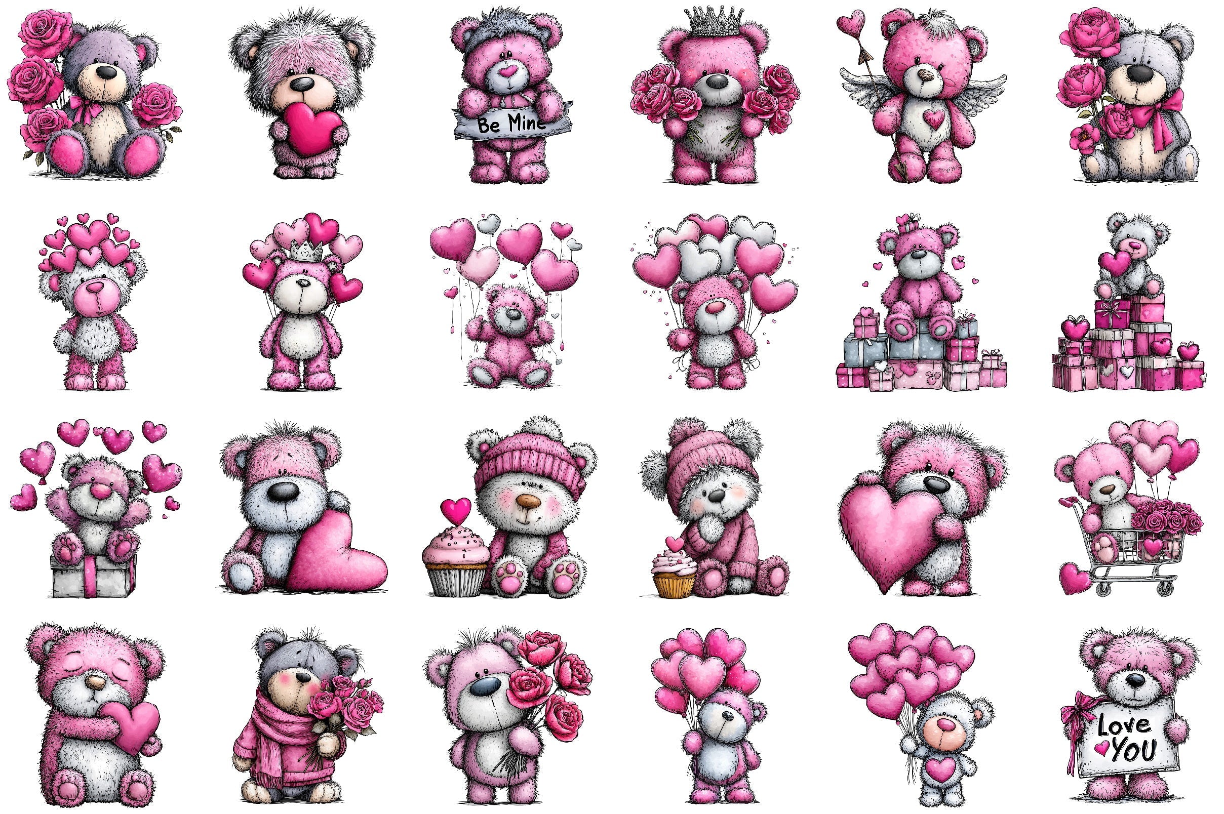 Valentine's Teddy Bear Coquette Clipart Bundle