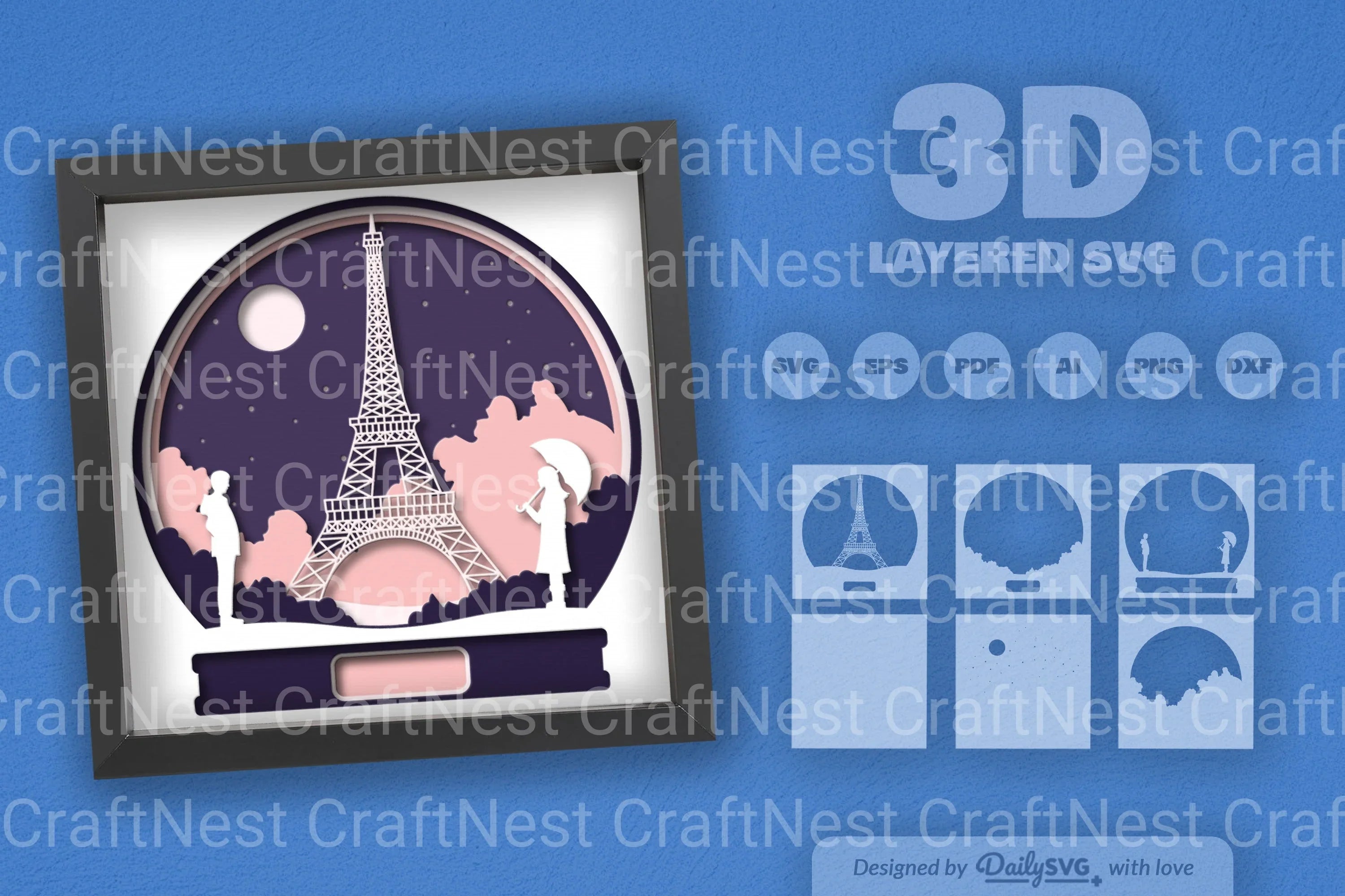Valentine's Day Paris Papercut SVG Bundle