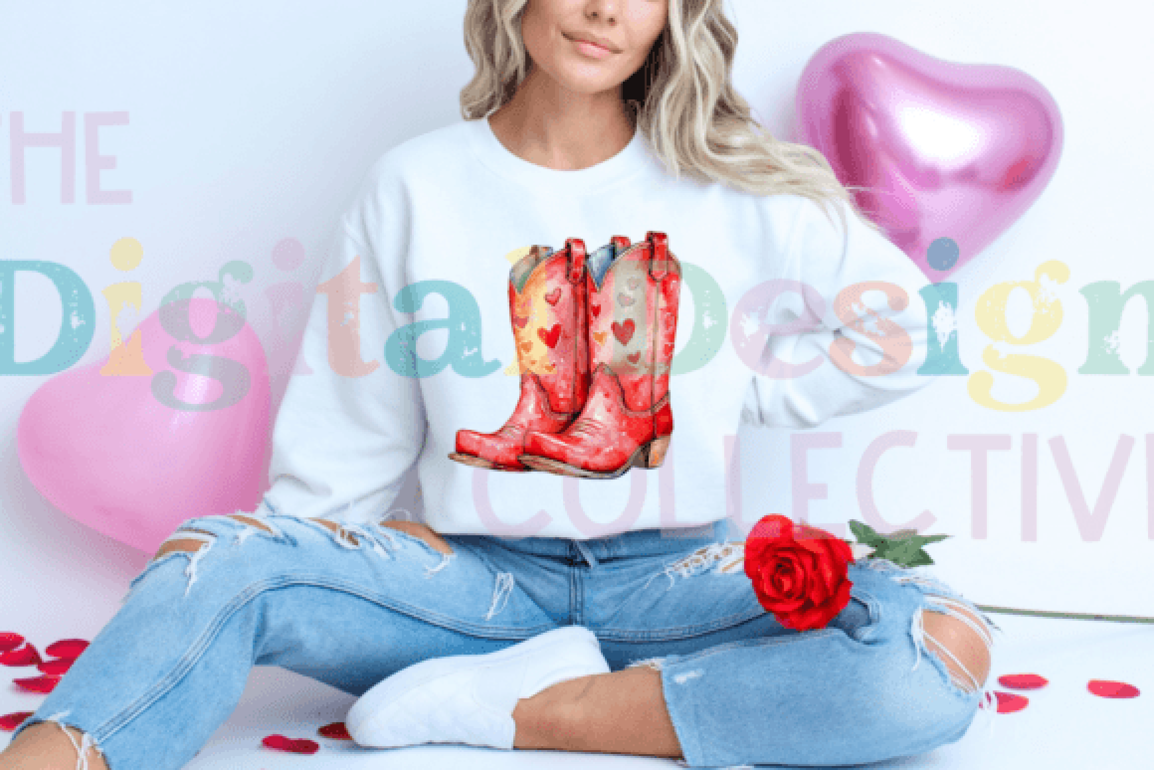 Valentine's Day Cowgirl Boots Clipart Bundle