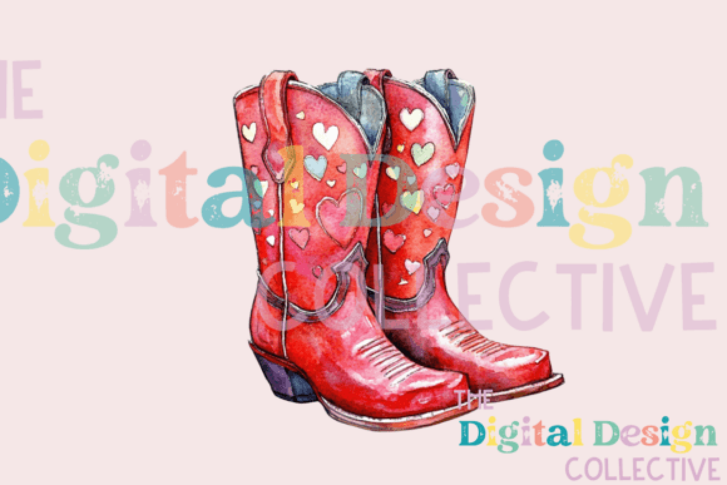 Valentine's Day Cowgirl Boots Clipart Bundle
