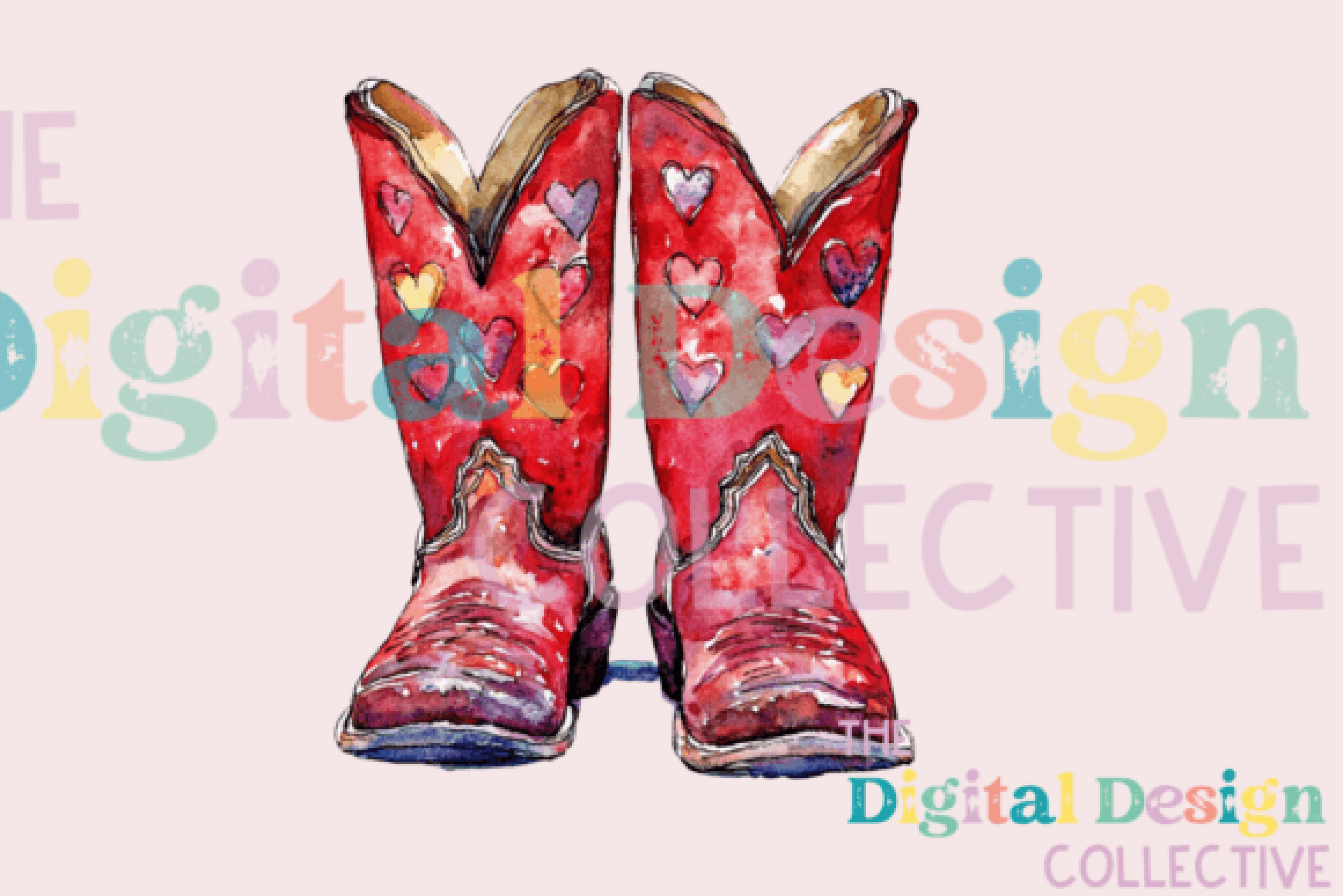 Valentine's Day Cowgirl Boots Clipart Bundle