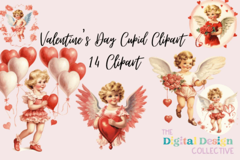 Vintage Valentine's Day Cupid Clipart Bundle - CraftNest - Digital Crafting and Art