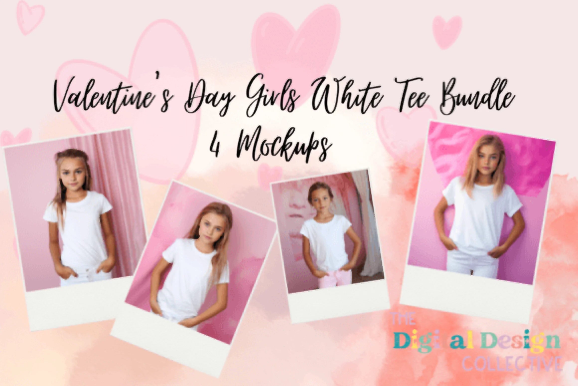 Valentine's Day Girls White Tee Mockups - CraftNest - Digital Crafting and Art