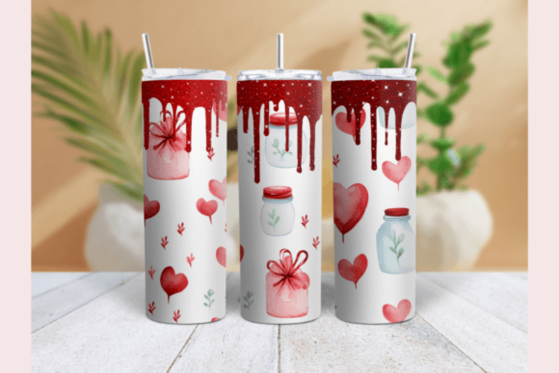 Vintage Valentine's Day Glitter Tumbler Wrap Bundle