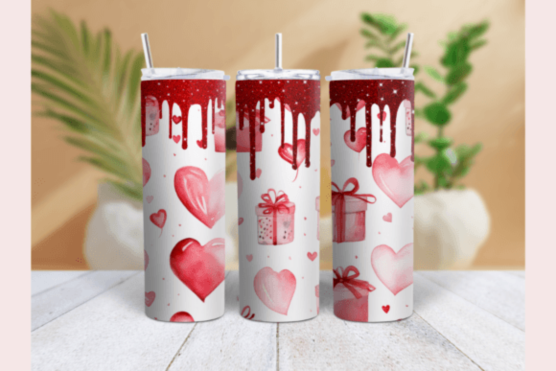 Vintage Valentine's Day Glitter Tumbler Wrap Bundle