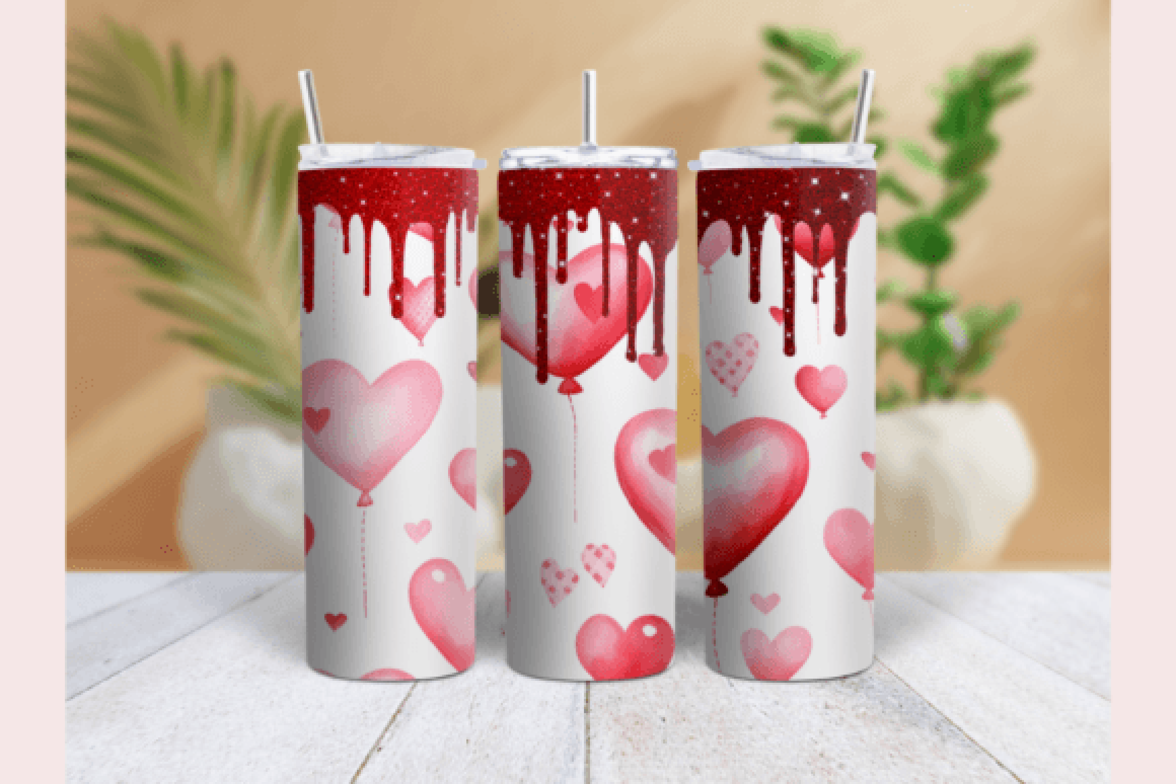 Vintage Valentine's Day Glitter Tumbler Wrap Bundle