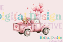 Vintage Pink Truck Valentine's Day Clipart Bundle - CraftNest - Digital Crafting and Art