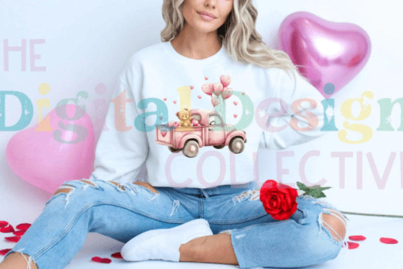 Vintage Pink Truck Valentine's Day Clipart Bundle - CraftNest - Digital Crafting and Art