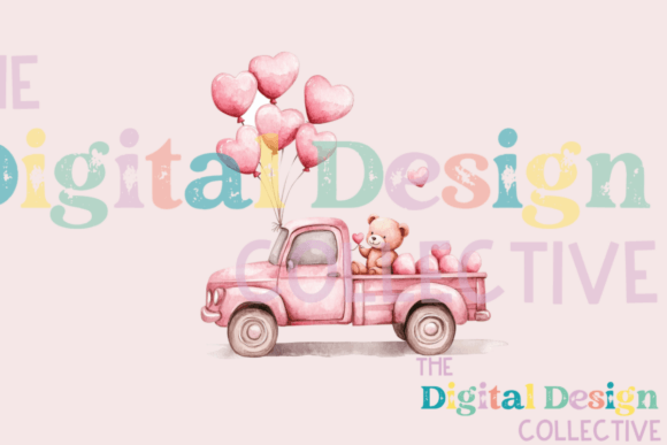 Vintage Pink Truck Valentine's Day Clipart Bundle