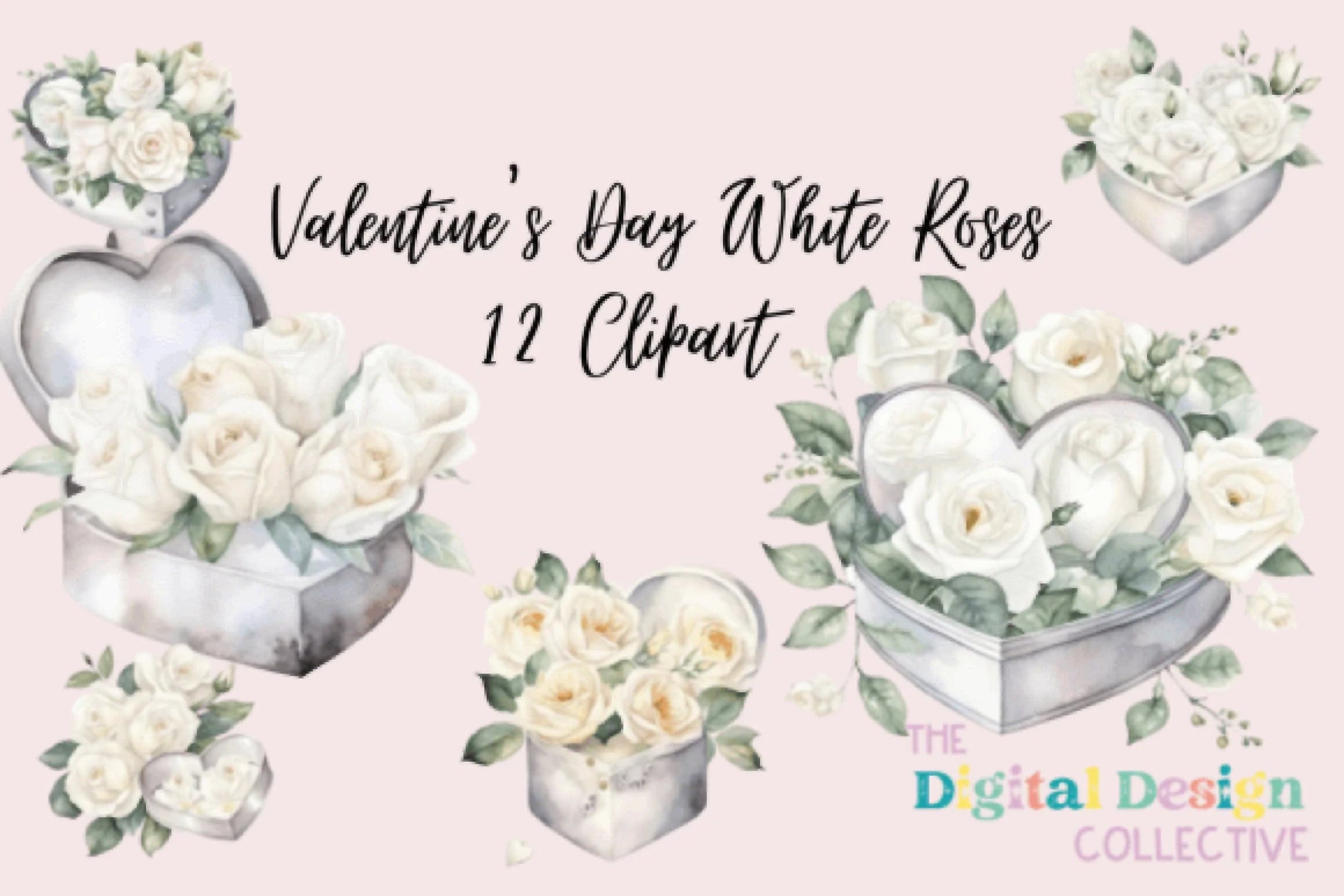 Elegant Valentine's Day White Rose Arrangements Clipart Bundle - CraftNest - Digital Crafting and Art