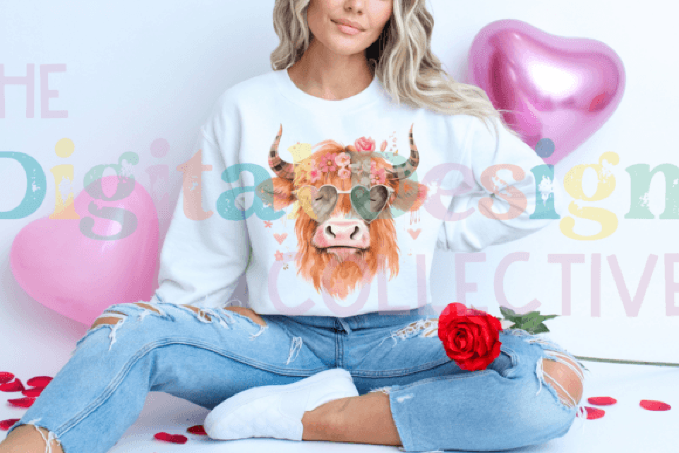 Vintage Highland Cow Valentine Clipart Bundle