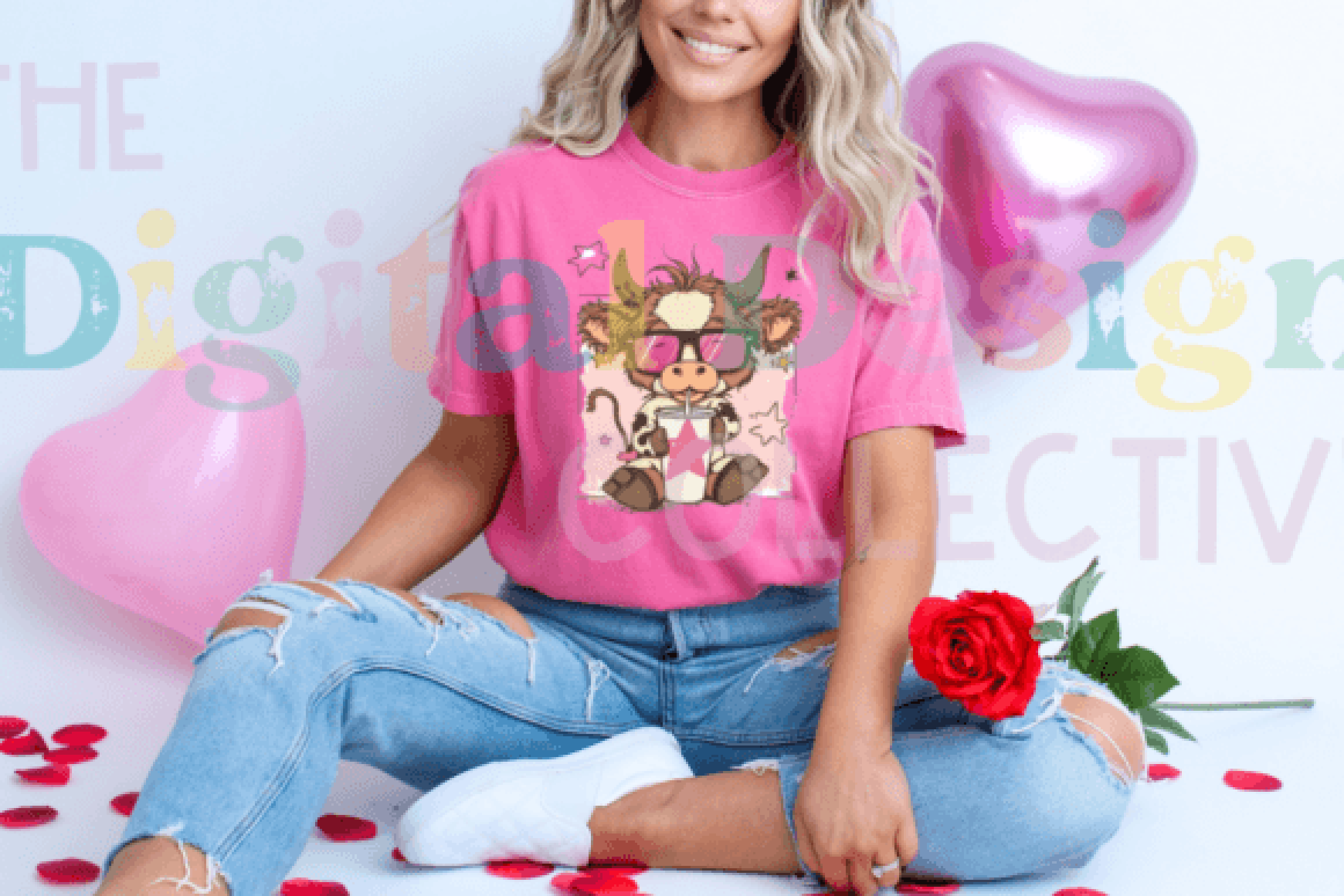 Vintage Pink Coffee Cow Valentine Clipart Bundle