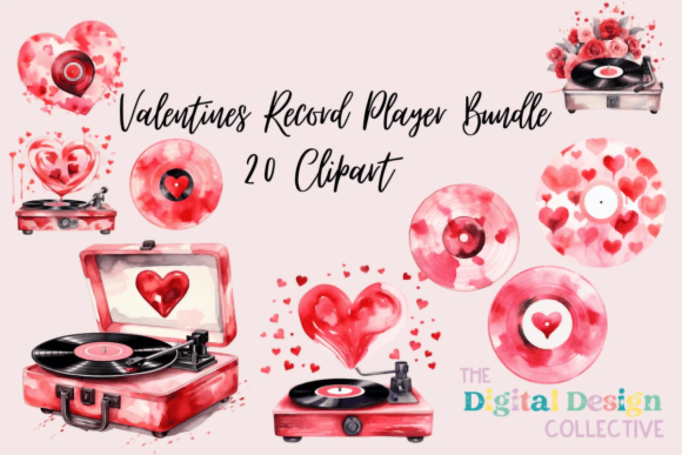 Vintage Valentines Record Player Clipart Bundle - CraftNest - Digital Crafting and Art