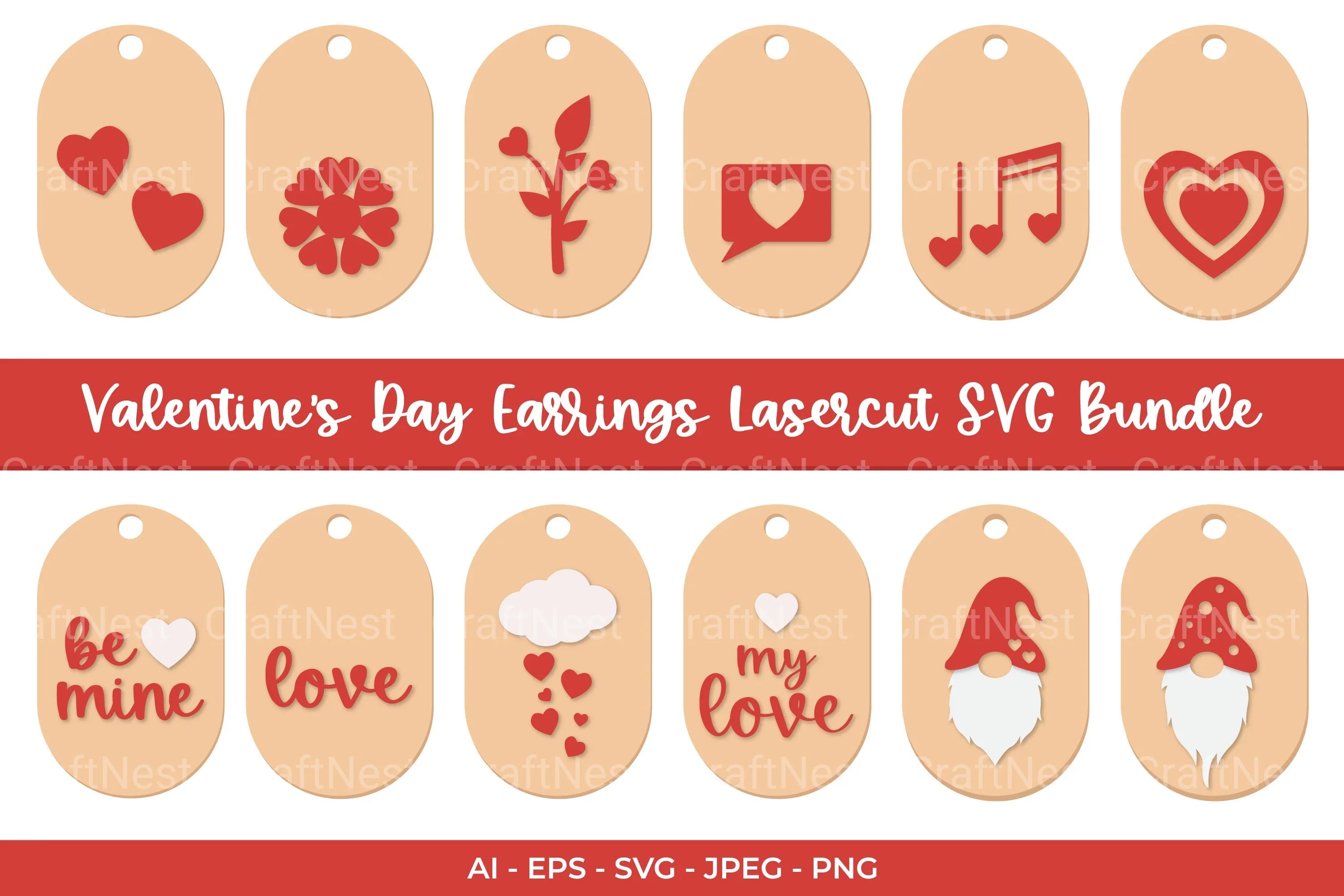 Valentine's Day Earring Laser Cut SVG Bundle - CraftNest - Digital Crafting and Art