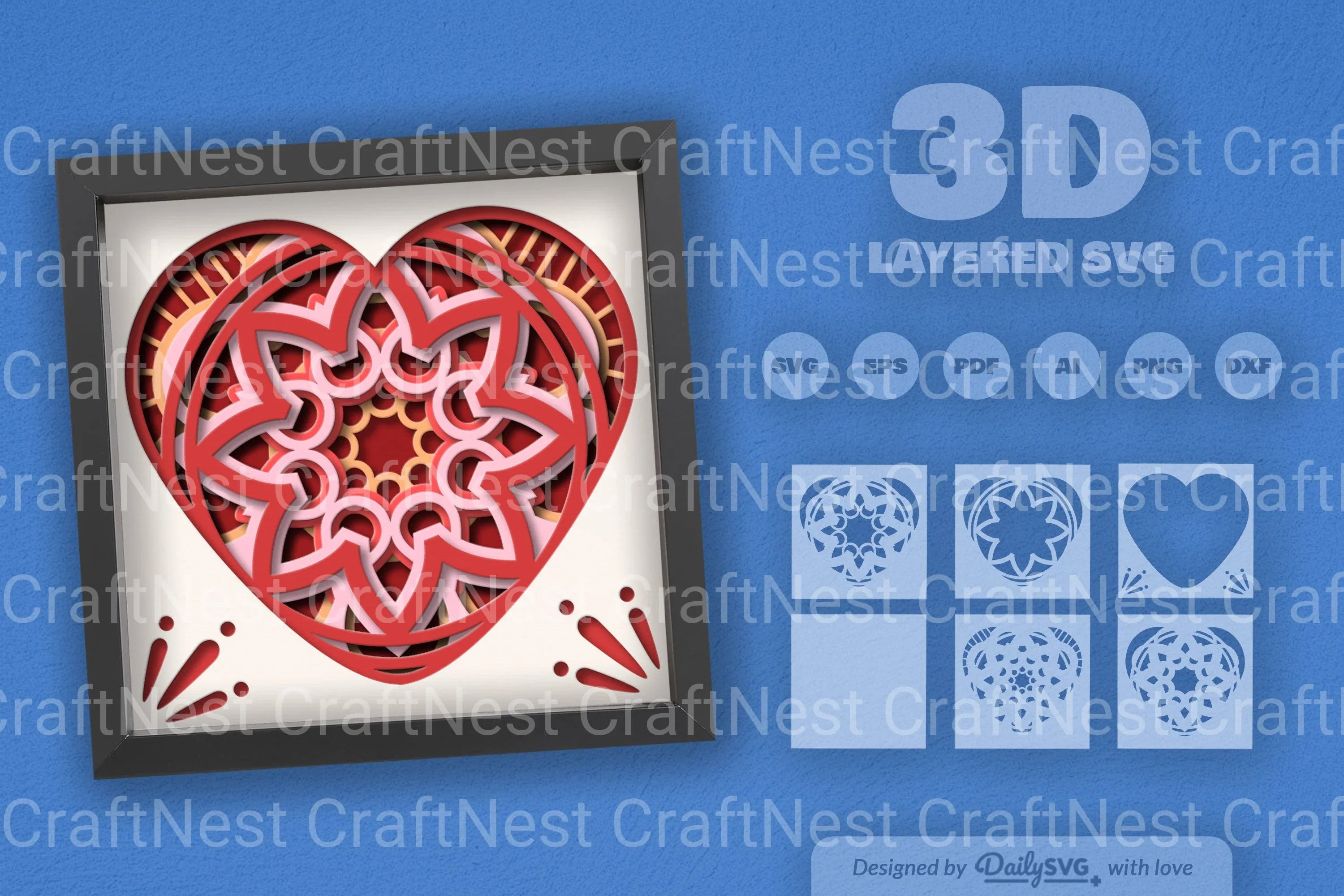 Valentine's Mandala Heart Papercut SVG Bundle