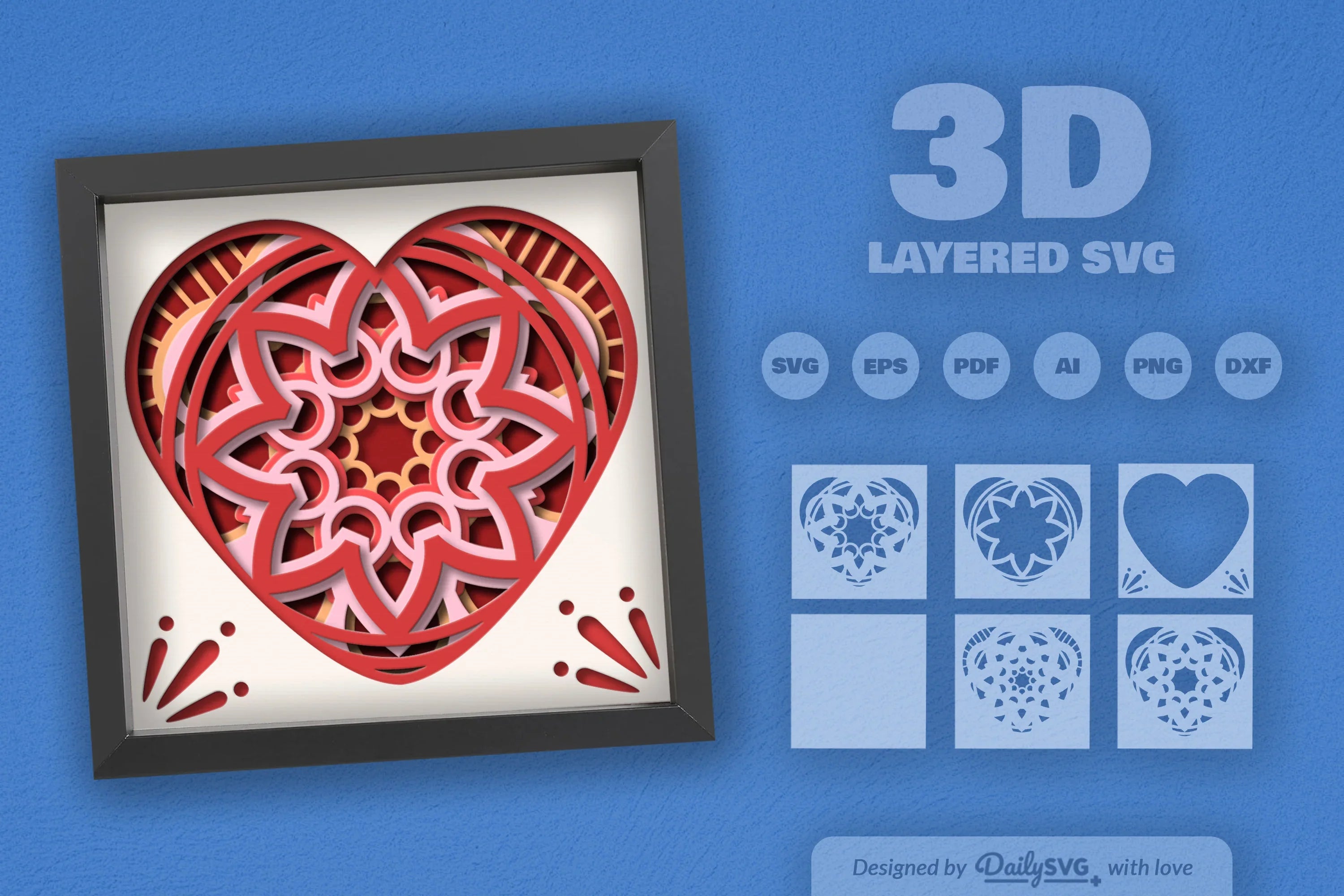 Valentine's Mandala Heart Papercut SVG Bundle - CraftNest - Digital Crafting and Art