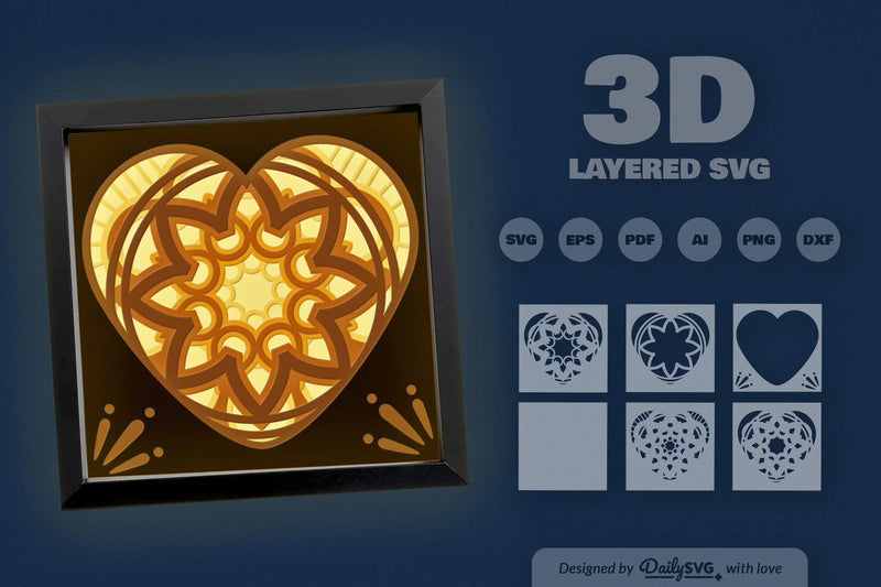 Valentine's Mandala Heart Papercut SVG Bundle - CraftNest - Digital Crafting and Art
