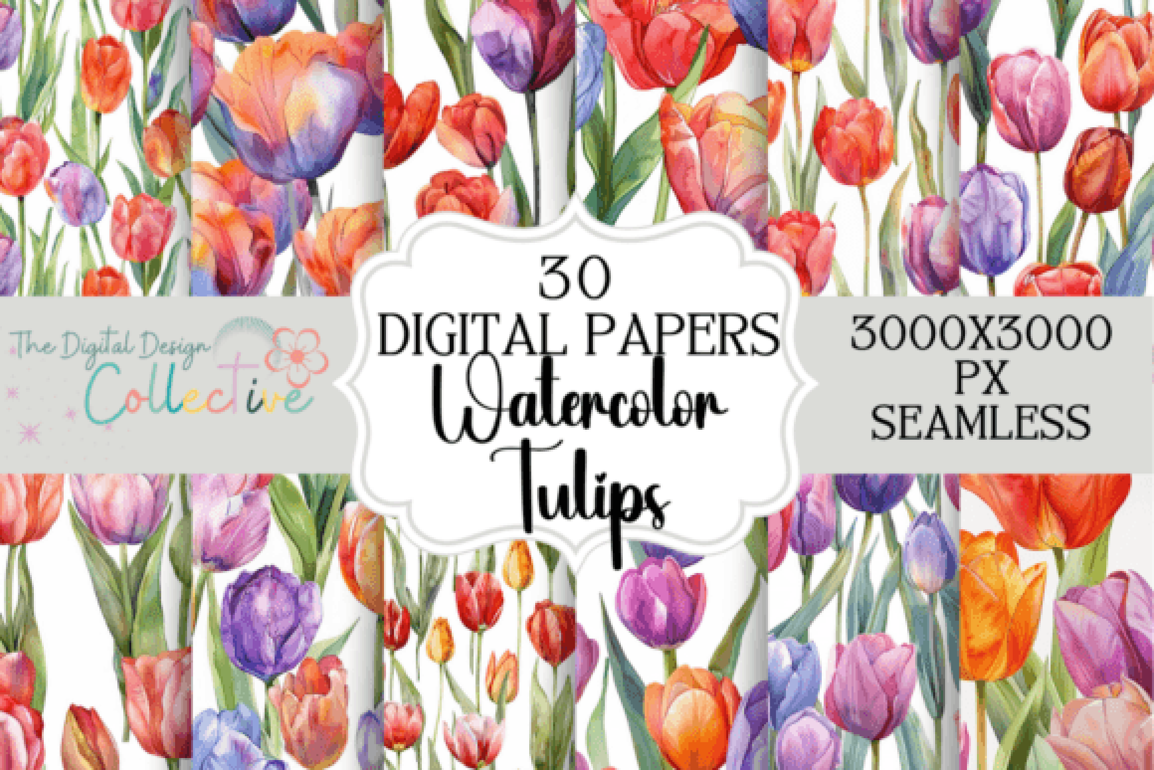 Vibrant Tulips Floral Seamless Digital Paper