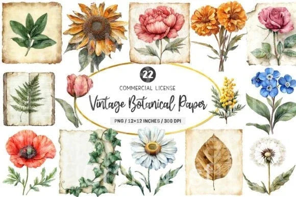 Vintage Botanical Paper Clipart Bundle - CraftNest - Digital Crafting and Art