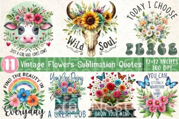 Vintage Flower Quotes Clipart Bundle - CraftNest - Digital Crafting and Art