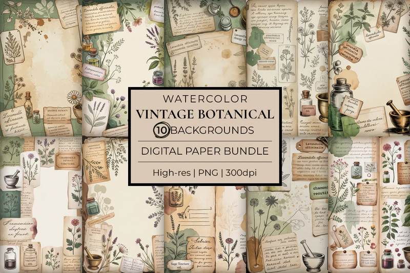 Vintage Botanical Junk Journal Papers - CraftNest - Digital Crafting and Art