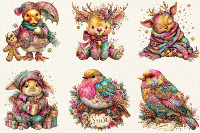 Vintage Christmas Animal Clipart Bundle - CraftNest - Digital Crafting and Art