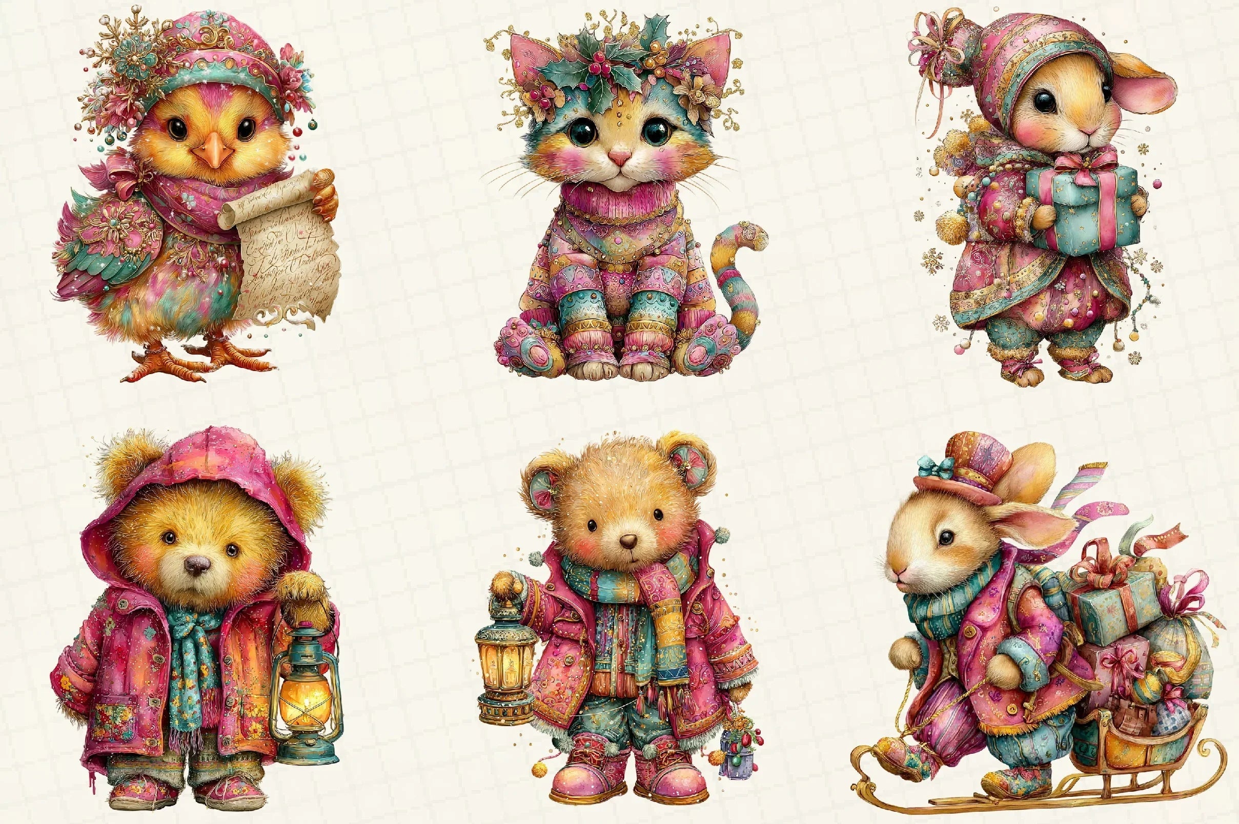 Vintage Christmas Animal Clipart Bundle - CraftNest - Digital Crafting and Art
