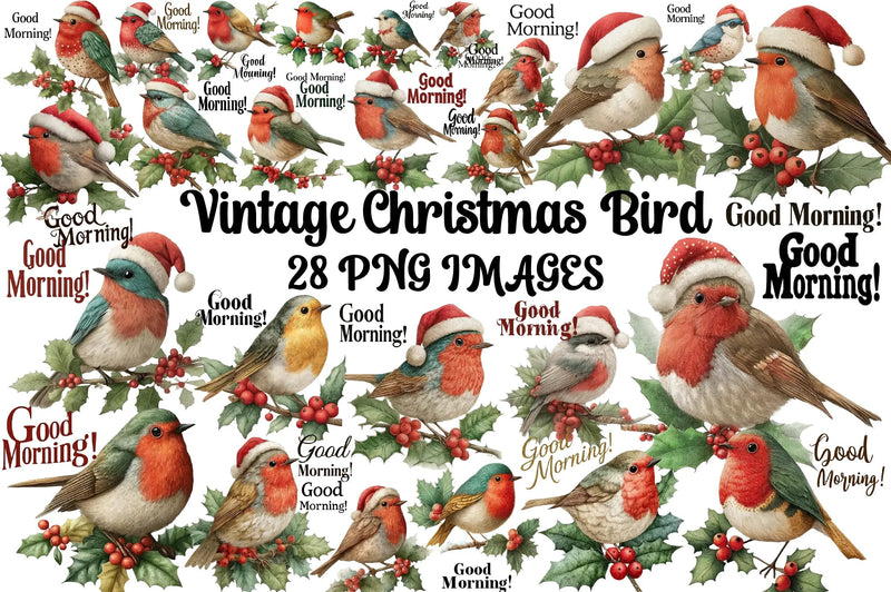Vintage Christmas Bird Clipart Bundle - CraftNest - Digital Crafting and Art