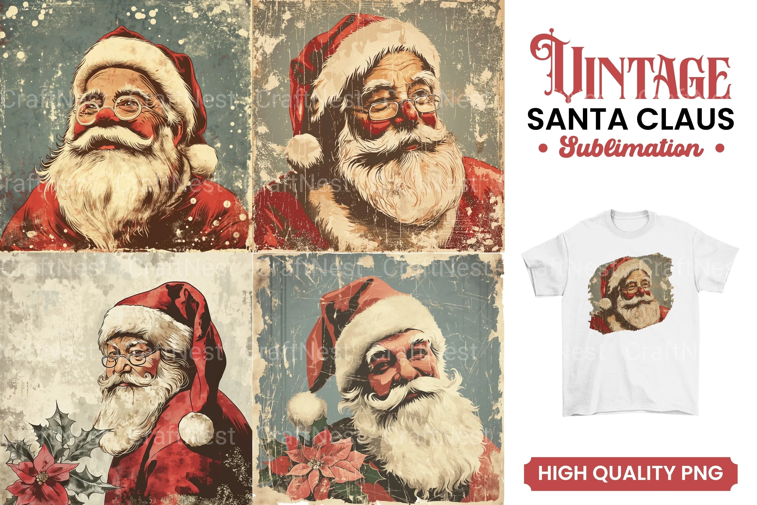 Vintage Christmas Santa Claus Clipart Bundle - CraftNest - Digital Crafting and Art