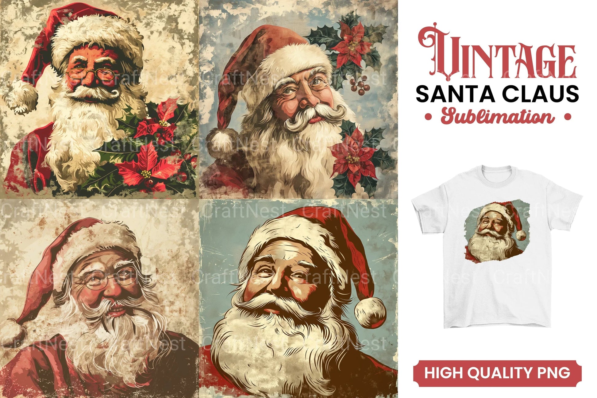 Vintage Christmas Santa Claus Clipart Bundle - CraftNest - Digital Crafting and Art