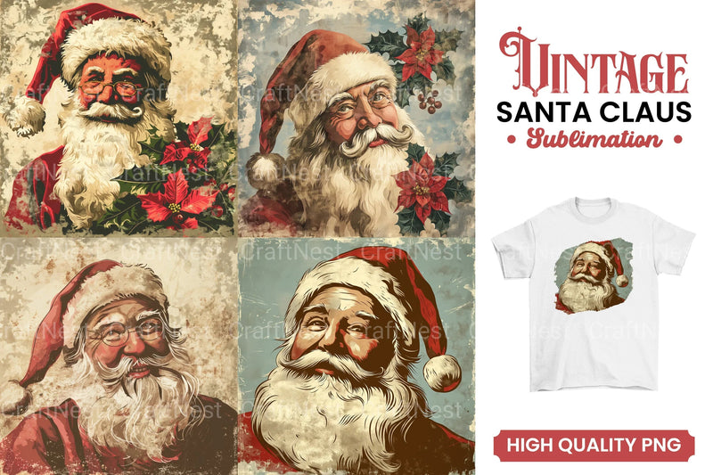 Vintage Christmas Santa Claus Clipart Bundle - CraftNest - Digital Crafting and Art